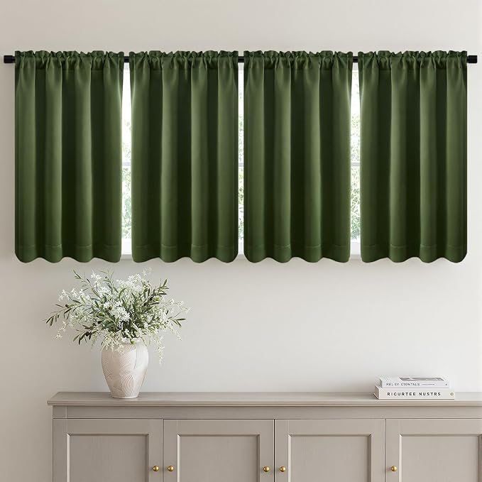 MIULEE 4-Panel 36 Inch Blackout Kitchen Tier Curtains Over Sink Olive Green | by MIULEE