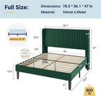 Allewie Full Size Bed Frame/Velvet Upholstered Platform Bed/Vertical Channel - Image 2