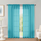 Turquoise Sheer Curtains 72 Inches Long 2 Panels Set, Transparent Voile Sheer by OWENIE