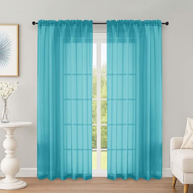 Turquoise Sheer Curtains 72 Inches Long 2 Panels Set, Transparent Voile Sheer by OWENIE