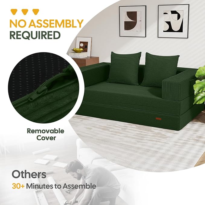 COMAX Futon Sofa Bed, 4‑in‑1 Convertible Sofa Bed, Folding Boneless Couches - Image 9