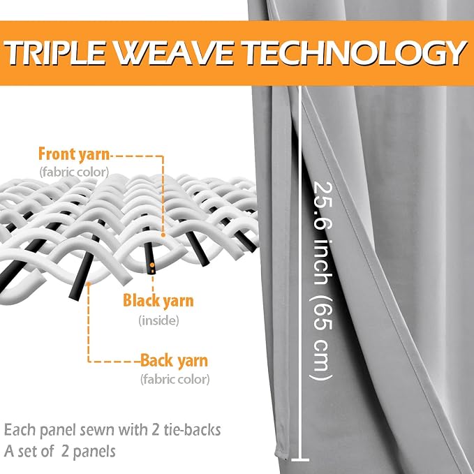 Blackout Curtains for Bedroom, 52 x 54 Inch, 2 Panels | Thermal Insulated & - Image 3