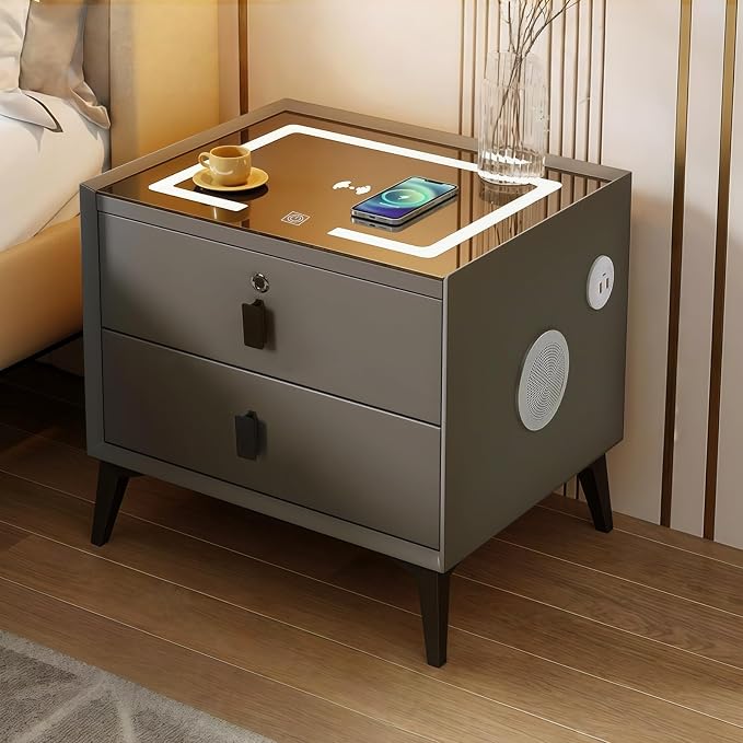 Smart Nightstand with Charging Station, Adjustable LED, USB Ports, Fingerprint by Unknown