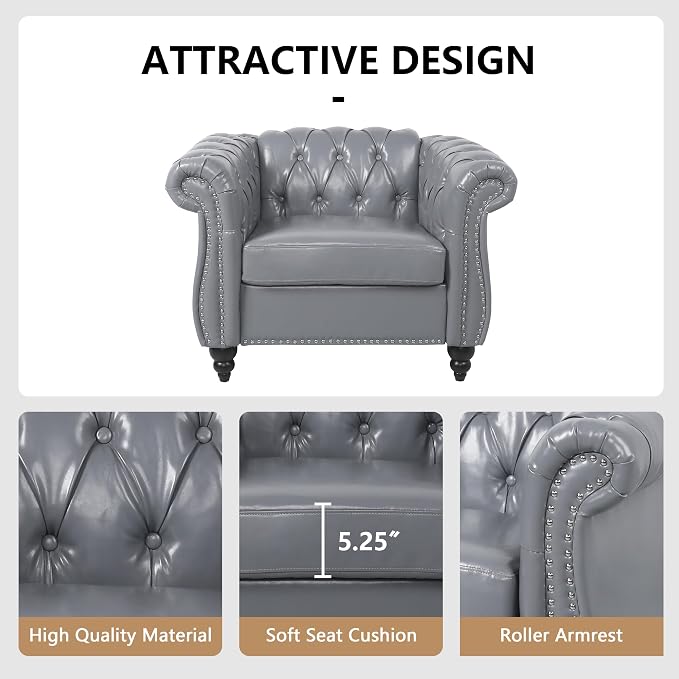 AVZEAR Leather Upholstered Armchair, Single Sofa Chair - Image 3
