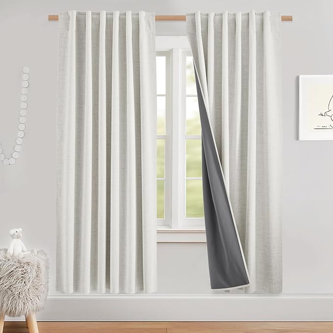 NICETOWN 100% Blackout Curtains 72 inch Long 2 Panels, Linen Blend Thermal by NICETOWN