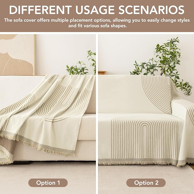 Boho Sofa Covers for 3 Cushion Couch, Chenille Sofa Slipcover for Pets Washable - Image 5
