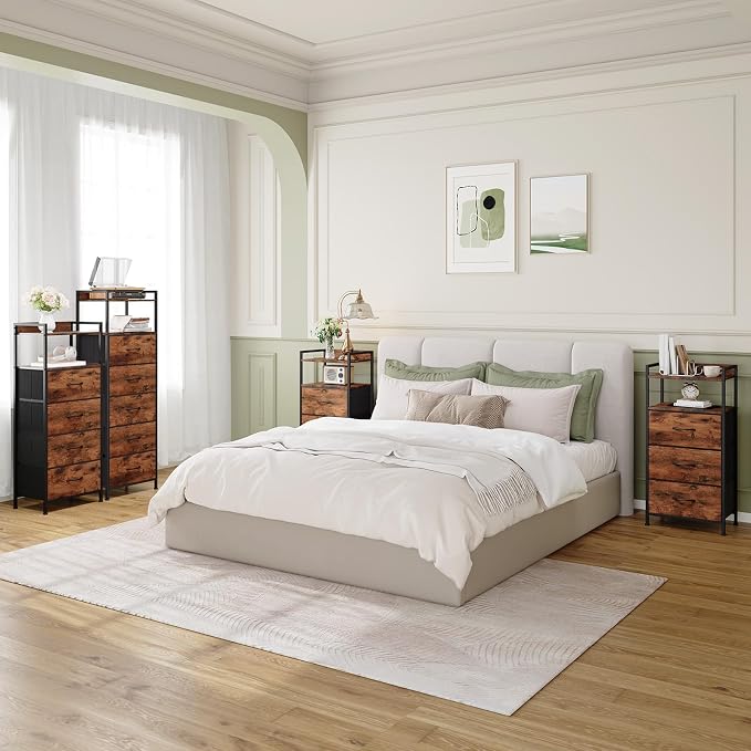 Somdot Tall Nightstand for Bedroom, Tall 5 Drawers Dresser, Vertical Storage - Image 2