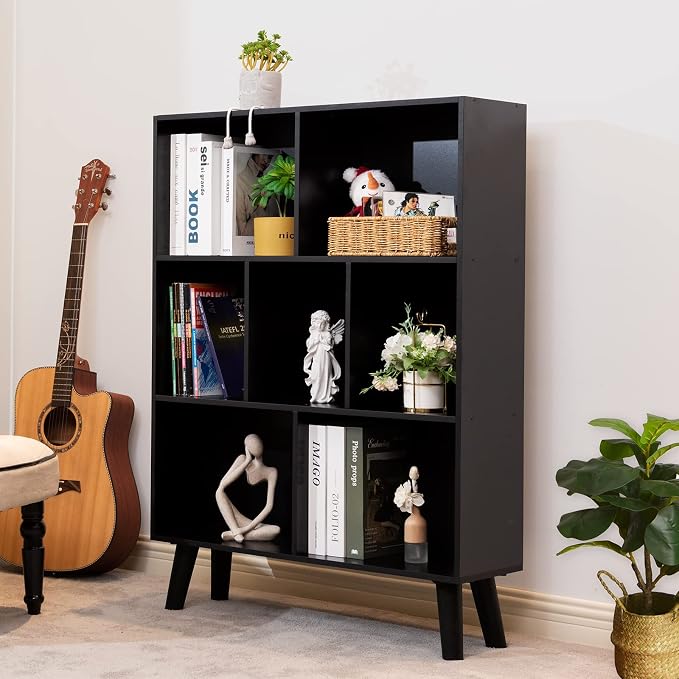 YAHARBO Black Bookshelf, 3 Tier Modern Bookcase - Image 2