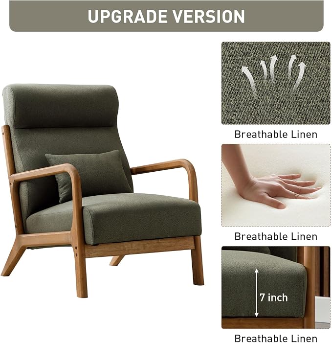ANJ Mid Century Modern High Back Accent Chairs Set of 2, Single Lounge Armchair - Image 3