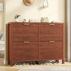 YOMILUVE Shoe Cabinet Storage for Entryway, Fluted Walnut Shoe Cabinet - Image 9