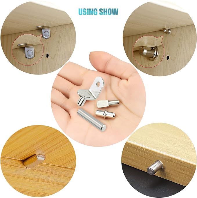 104Pcs Shelf Pins Kit, 4 Styles Nickel Plated Shelf Support Pegs, Bookshelf Pegs - Image 3