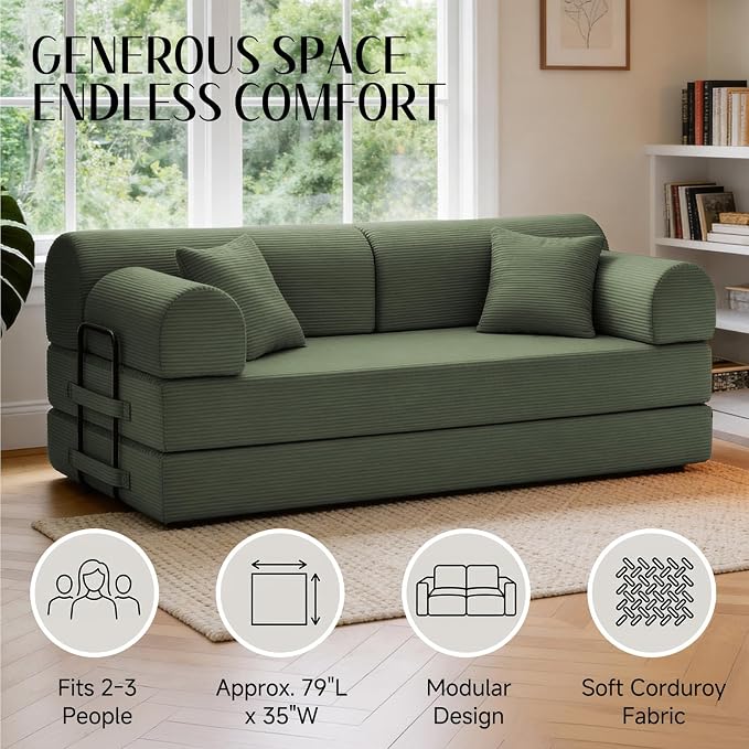 79'' Convertible Sofa Bed, 6 in 1 Folding Floor Futon Couch Sleeper - Image 7