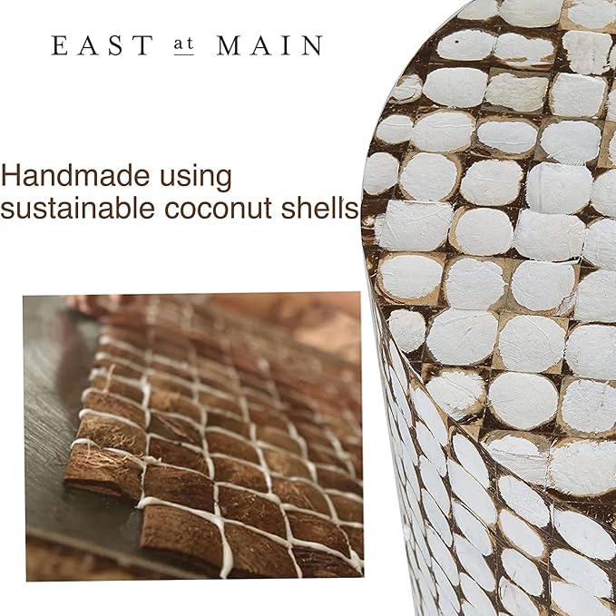 East at Main Boho Side Table Nightstand – White Coconut Shell End Table - Image 10
