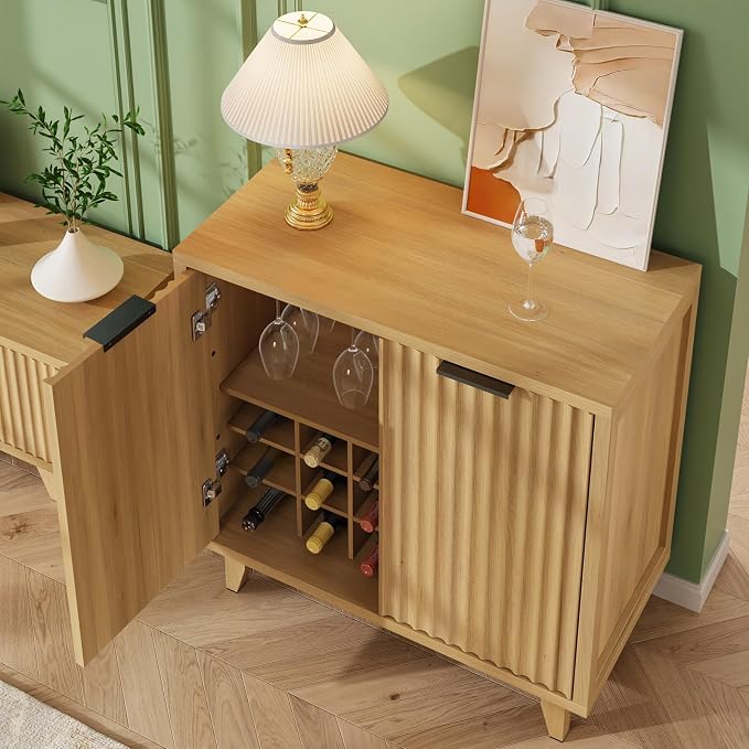 Fluted Coffee Bar Cabinet with Storage, Modern Sideboard Buffet Cabinet with - Image 4