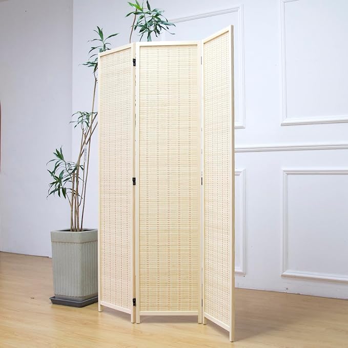 Furnnylane 3 Panel Room Divider and Folding Panel Screen, Bamboo Panel Divider - Image 3