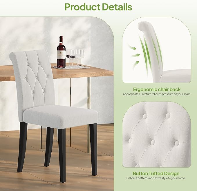 Welzona Upholstered Dining Chairs Set of 4, Button Tufted Parsons Dining Chair - Image 6