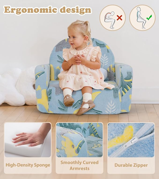 Kids Couch, 2-in-1 Soft Toddler Couch Fold Out - Image 6