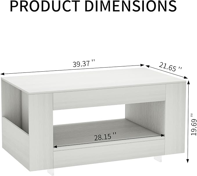 39" Wood Coffee Table for Living Room, Sides Storage - Image 2