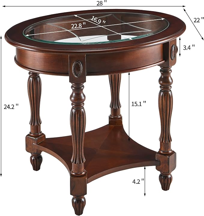 PADMA HOUSE Traditional Solid Wood Oval End Table - Image 2