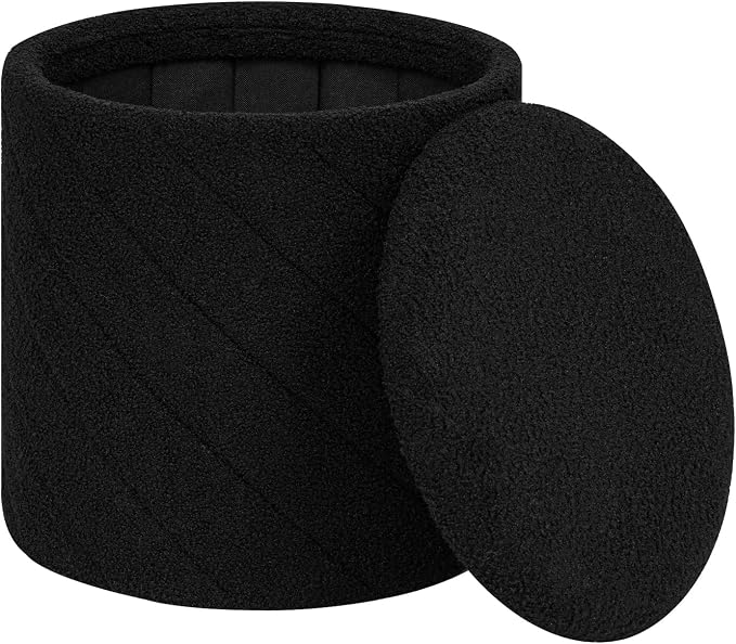PINPLUS Ottoman with Stroage Round Boucle Ottoman and Tray Sherpa Removable - Image 7