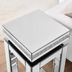 Mirrored End Table Square with Crystals, 2-Tier Modern Small Sofa Table with - Image 5