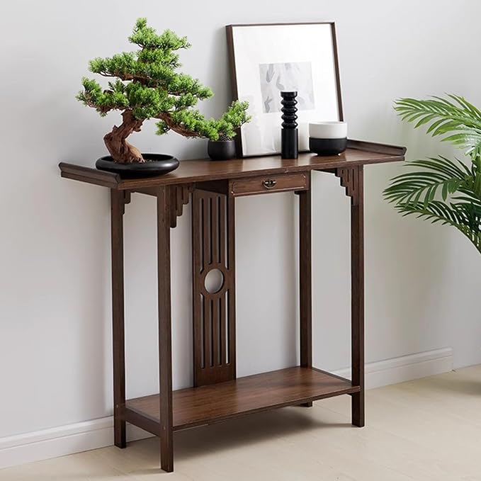 Southeast Asian Style Console Table, Walnut Bamboo Entryway Table, Narrow Long by Unknown