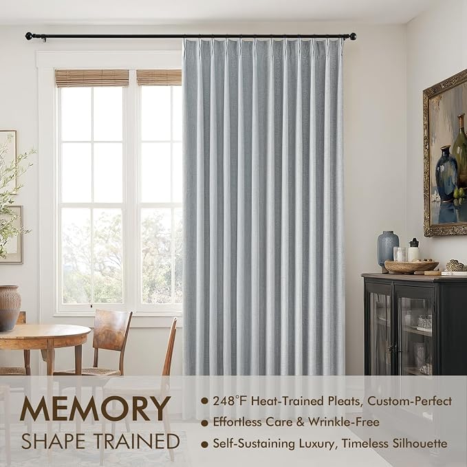 MIULEE Grayish Blue Pinch Pleated 100% Blackout Linen Curtains 40x84 Inches | - Image 3