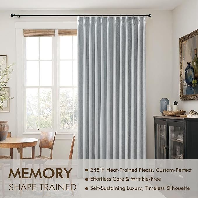 MIULEE Grayish Blue Pinch Pleated 100% Blackout Linen Curtains 40x96 Inches | - Image 3