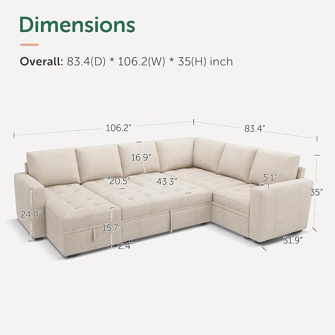 HONBAY Sectional Sleeper Sofa Couch - Image 2