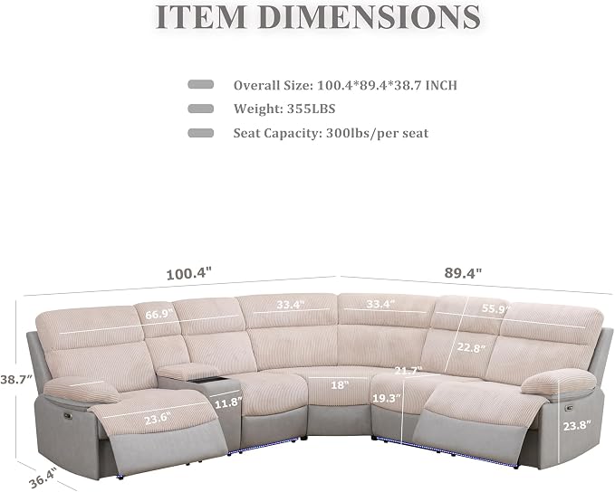 Power Recliner Sectional Sofa, Sectional Couch - Image 2