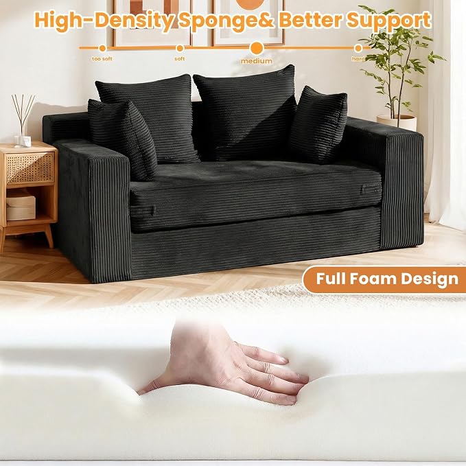 55" Small Boneless Couch, 3-in-1 Boneless Loveseat Sleeper Sofa Bed Convertible - Image 4