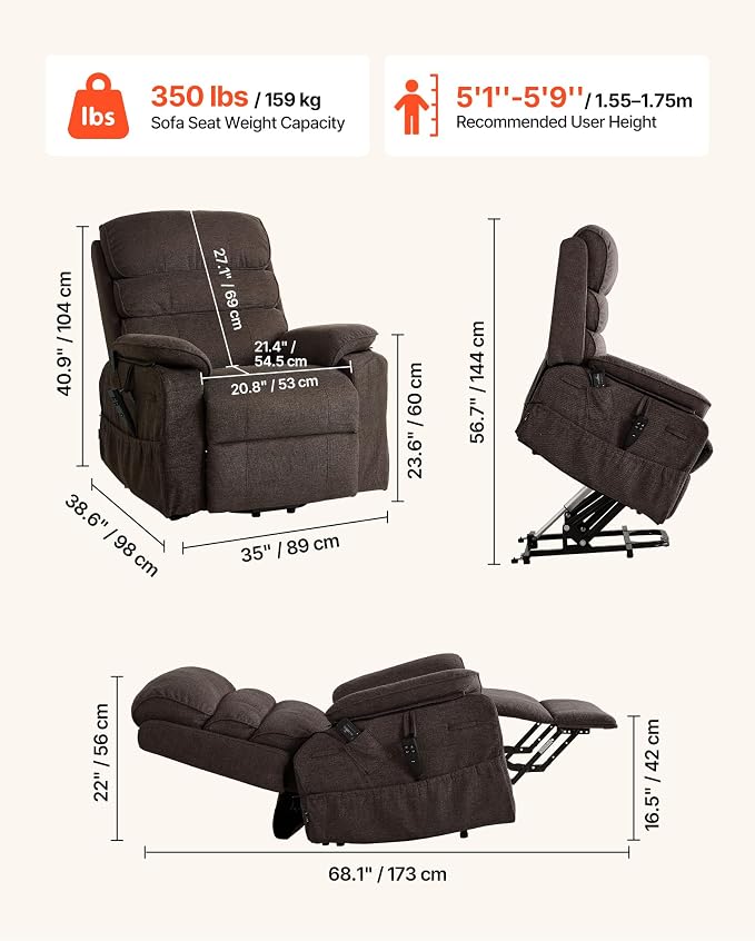 VEVOR Power Lift Recliner Chair, Dual Motor Lift Chair - Image 3