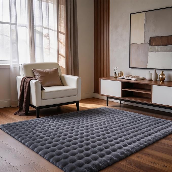 Gray Rabbit Plush Rug 3'x5', Fluffy Shaggy Area Rug - Image 2