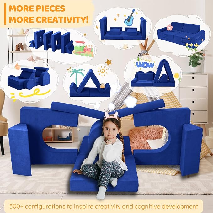 12 Pcs Modular Kids Play Couch – Premium Soft Foam, Removable Cover, - Image 8
