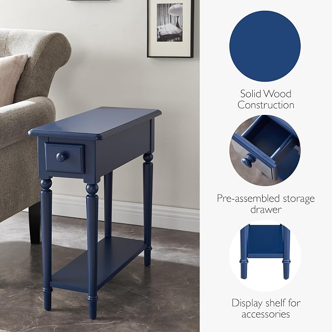 Leick Home Coastal End Table, Solid Wood, 1 Drawer, Bottom Display Shelf - Image 6