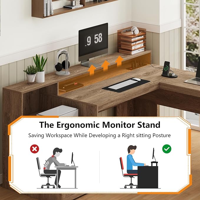 YOMILUVE 63" Farmhouse L Shaped Executive Desk - Image 8