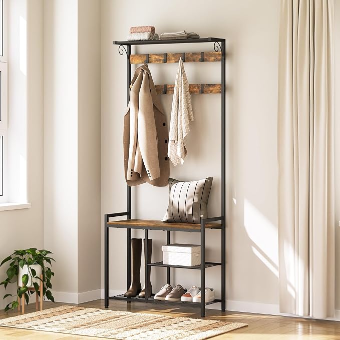 YATINEY Coat Rack Shoe Bench, 4-in-1 Hall Tree - Image 3