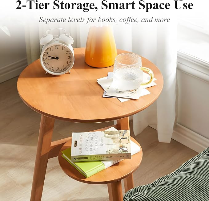 Side Table, 2-Tier Round End Tables Living Room, Mid Century Modern Side Table - Image 5
