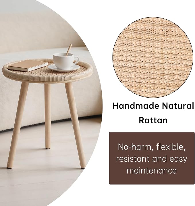 Small Rattan Side Table, Round Side Table - Image 6