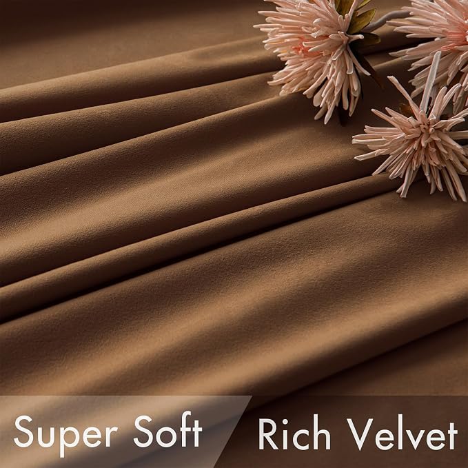 MIULEE Velvet Curtains 52x96 inches 2 Panels Brown Blackout Curtains | Luxury - Image 4