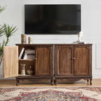Solid Wood Sideboard with Adjustable Feet, 2 Shelves Storage Accent Cabinet - Image 9