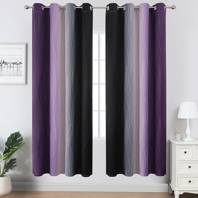 Black and Purple Ombre Blackout Curtains 72 Inch Length | Room Darkening - Image 2