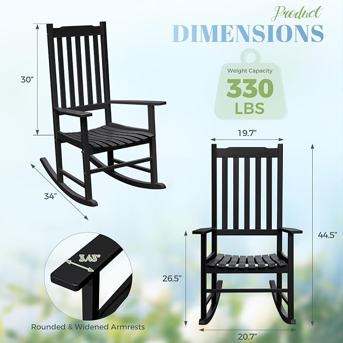 Flamaker Acacia Wood Patio Rocking Chair Set of 2, High Back and Widen Armrest - Image 3