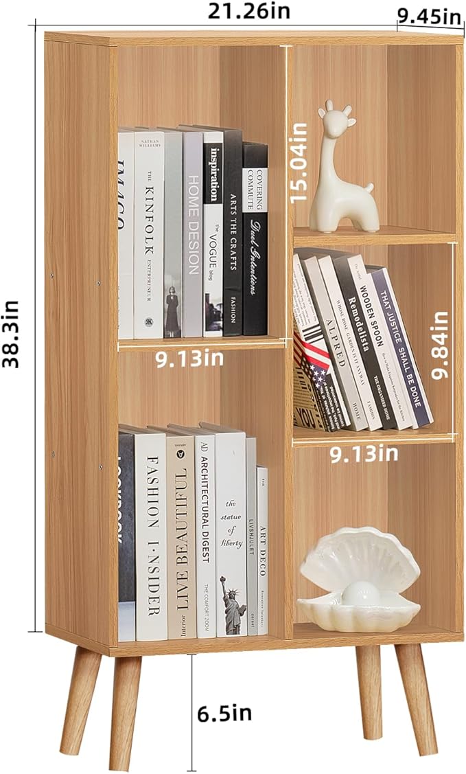 LEYAOYAO Wooden 5 Cube Bookshelf, Natural 3 Tier Book Shelf - Image 2