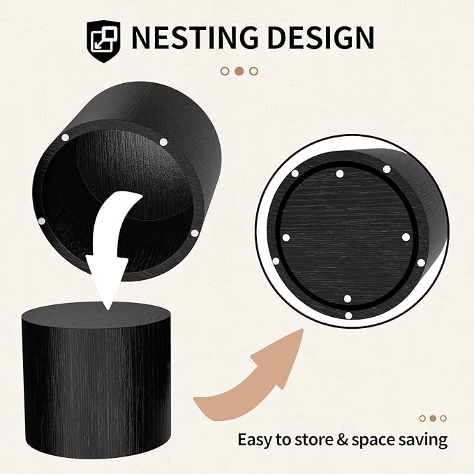 Small Coffee Table Nesting End Table Set of 2, Round Coffee Table Wood Side - Image 3