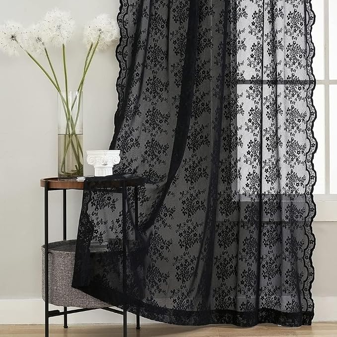 YJ YANJUN Vintage Lace Curtains 80 inch Length 2 Panles - Image 4