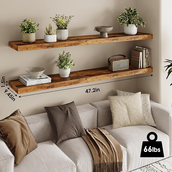 Fixwal Wood Floating Shelves for Wall, 47.2" Long Heavy Duty Wall Mounted - Image 3