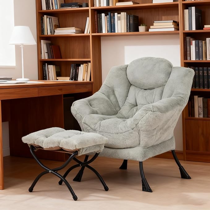 Welnow Lazy Chair with Ottoman, Modern Accent Chair with Armrests and a Side - Image 2