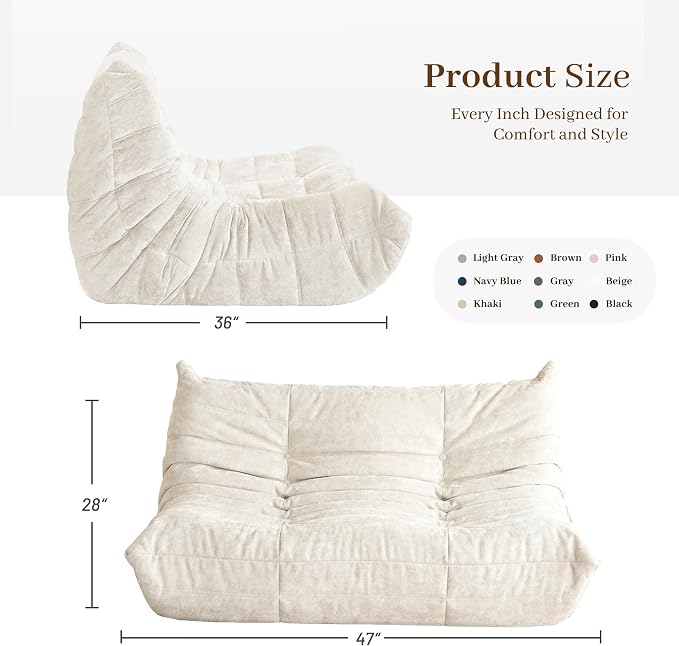 Bean Bag Chair, 2 Seater Lazy Bean Bag Sofa Memory Foam Couch, Giant Bean Bag - Image 3
