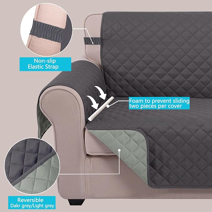 U-NICE HOME Reversible Recliner Chair Covers, Dark Grey/Light Grey | - Image 3